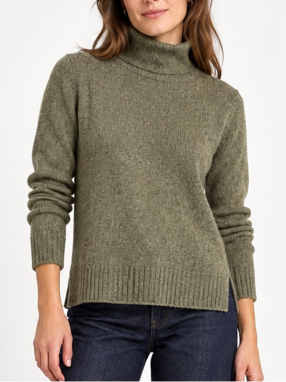Madewell Olive Green Donegal Wool Blend Mockneck Sweater M